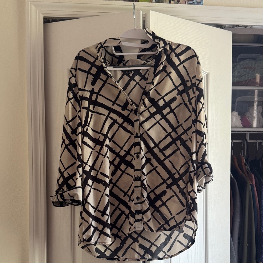 Sara Michelle Black and Cream Plaid Button Down Shirt
